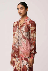 OnceWas | Freya Sheer Viscose Blouse with Embellished Neck Detail | Cathedral Botanic