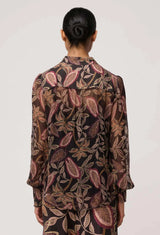 OnceWas | Freya Sheer Viscose Blouse with Embellished Neck | Dark Tropique