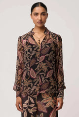OnceWas | Freya Sheer Viscose Blouse with Embellished Neck | Dark Tropique
