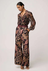 OnceWas | Freya Sheer Viscose Blouse with Embellished Neck | Dark Tropique