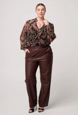 OnceWas | Freya Sheer Viscose Blouse with Embellished Neck | Dark Tropique