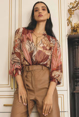 OnceWas | Freya Sheer Viscose Blouse with Embellished Neck Detail | Cathedral Botanic