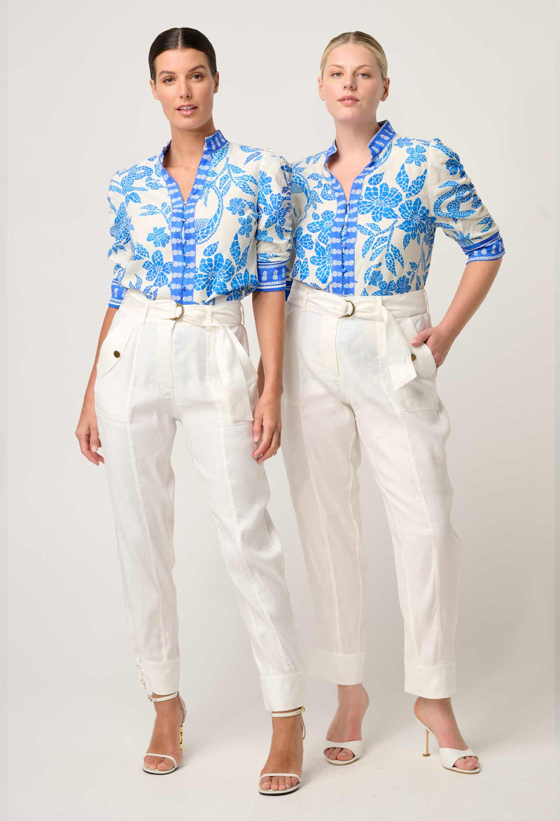 OnceWas | Trinidad Linen Viscose Button Cuff Pant in Ivory