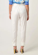 OnceWas | Trinidad Linen Viscose Button Cuff Pant in Ivory