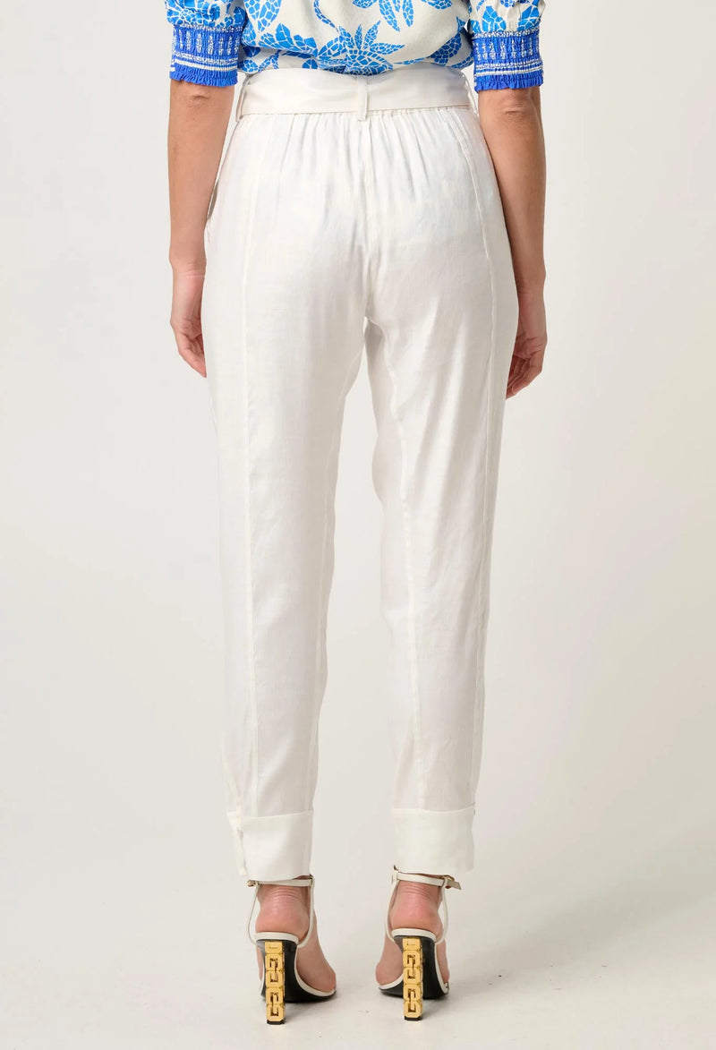 OnceWas | Trinidad Linen Viscose Button Cuff Pant in Ivory