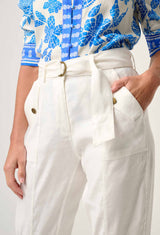OnceWas | Trinidad Linen Viscose Button Cuff Pant in Ivory