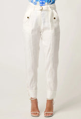 OnceWas | Trinidad Linen Viscose Button Cuff Pant in Ivory