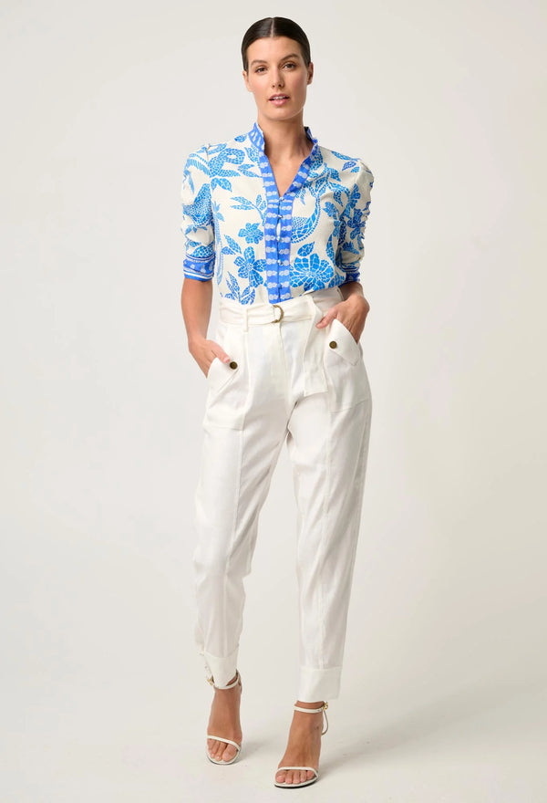 OnceWas | Trinidad Linen Viscose Button Cuff Pant in Ivory