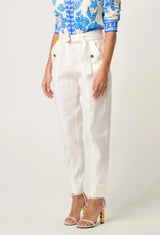 OnceWas | Trinidad Linen Viscose Button Cuff Pant in Ivory