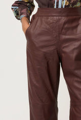 OnceWas | Joan Leather Elasticated Waist Straight Leg Pant | Oxblood