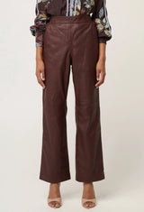 OnceWas | Joan Leather Elasticated Waist Straight Leg Pant | Oxblood