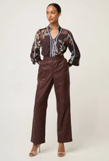 OnceWas | Joan Leather Elasticated Waist Straight Leg Pant | Oxblood