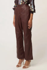 OnceWas | Joan Leather Elasticated Waist Straight Leg Pant | Oxblood