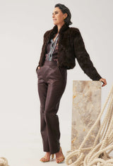 OnceWas | Joan Leather Elasticated Waist Straight Leg Pant | Oxblood