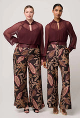 OnceWas  | Adele Linen Viscose Belted Printed Pant | Dark Tropique