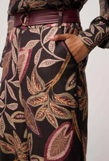 OnceWas  | Adele Linen Viscose Belted Printed Pant | Dark Tropique