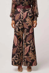 OnceWas  | Adele Linen Viscose Belted Printed Pant | Dark Tropique