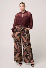 OnceWas  | Adele Linen Viscose Belted Printed Pant | Dark Tropique