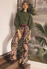 OnceWas  | Adele Linen Viscose Belted Printed Pant | Dark Tropique