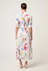 OnceWas | Xenia Yoke Linen Viscose Dress in Plume Blossom