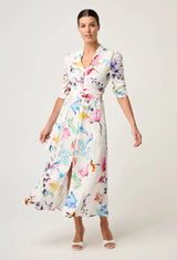 OnceWas | Xenia Yoke Linen Viscose Dress in Plume Blossom