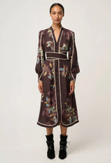 OnceWas | Camille Viscose Faile Curved Hem Dress | Ember Vines