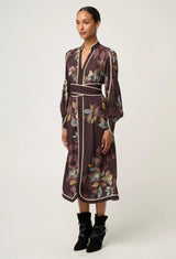 OnceWas | Camille Viscose Faile Curved Hem Dress | Ember Vines