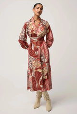 OnceWas | Edith Viscose Blend Printed Column Midi Dress | Cathedral Botanic