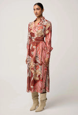 OnceWas | Edith Viscose Blend Printed Column Midi Dress | Cathedral Botanic