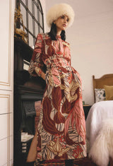 OnceWas | Edith Viscose Blend Printed Column Midi Dress | Cathedral Botanic