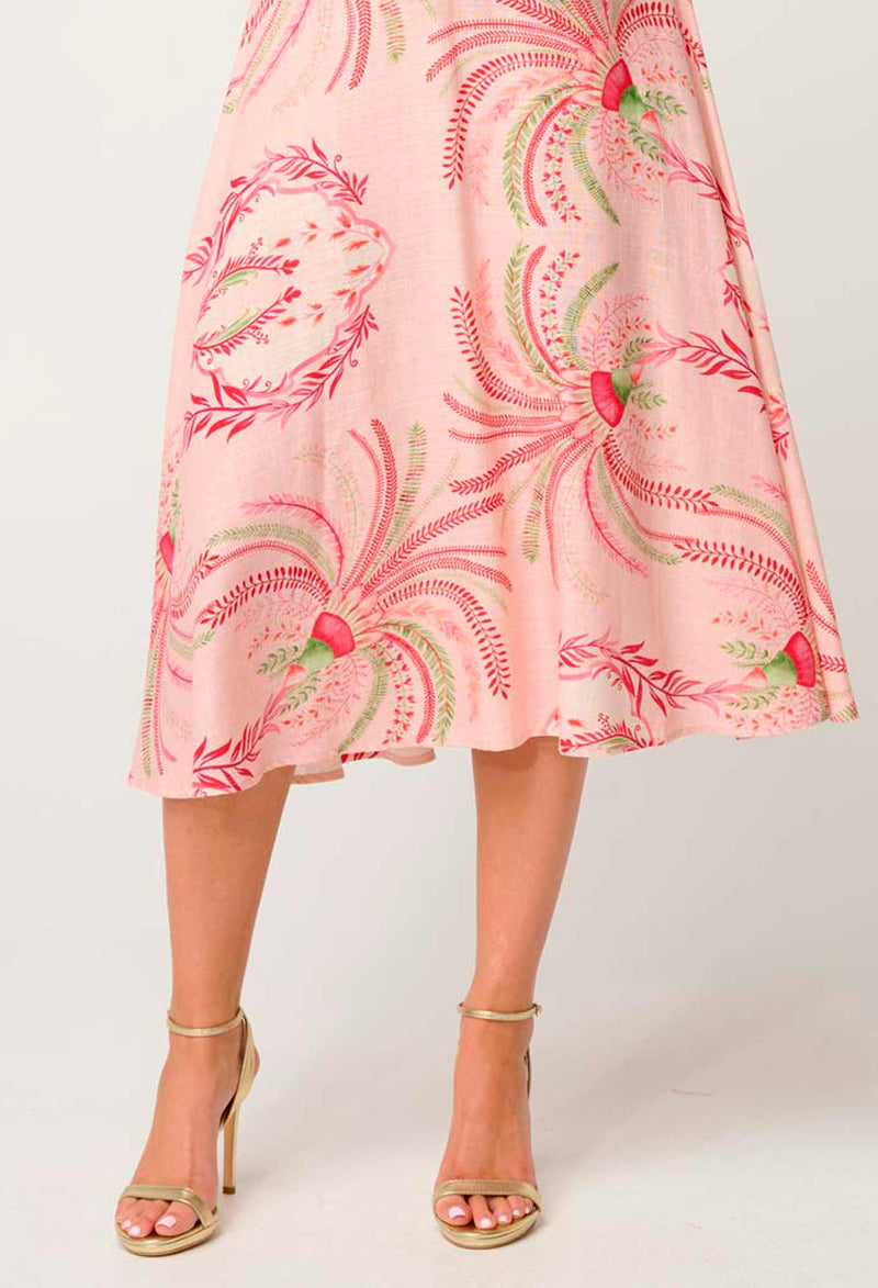 OnceWas | Estella Linen Viscose Yoke Skirt | Palmarosa