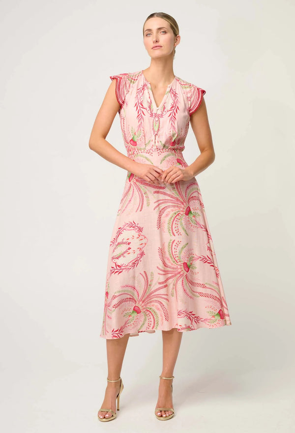 OnceWas | Estella Linen Viscose Yoke Skirt | Palmarosa