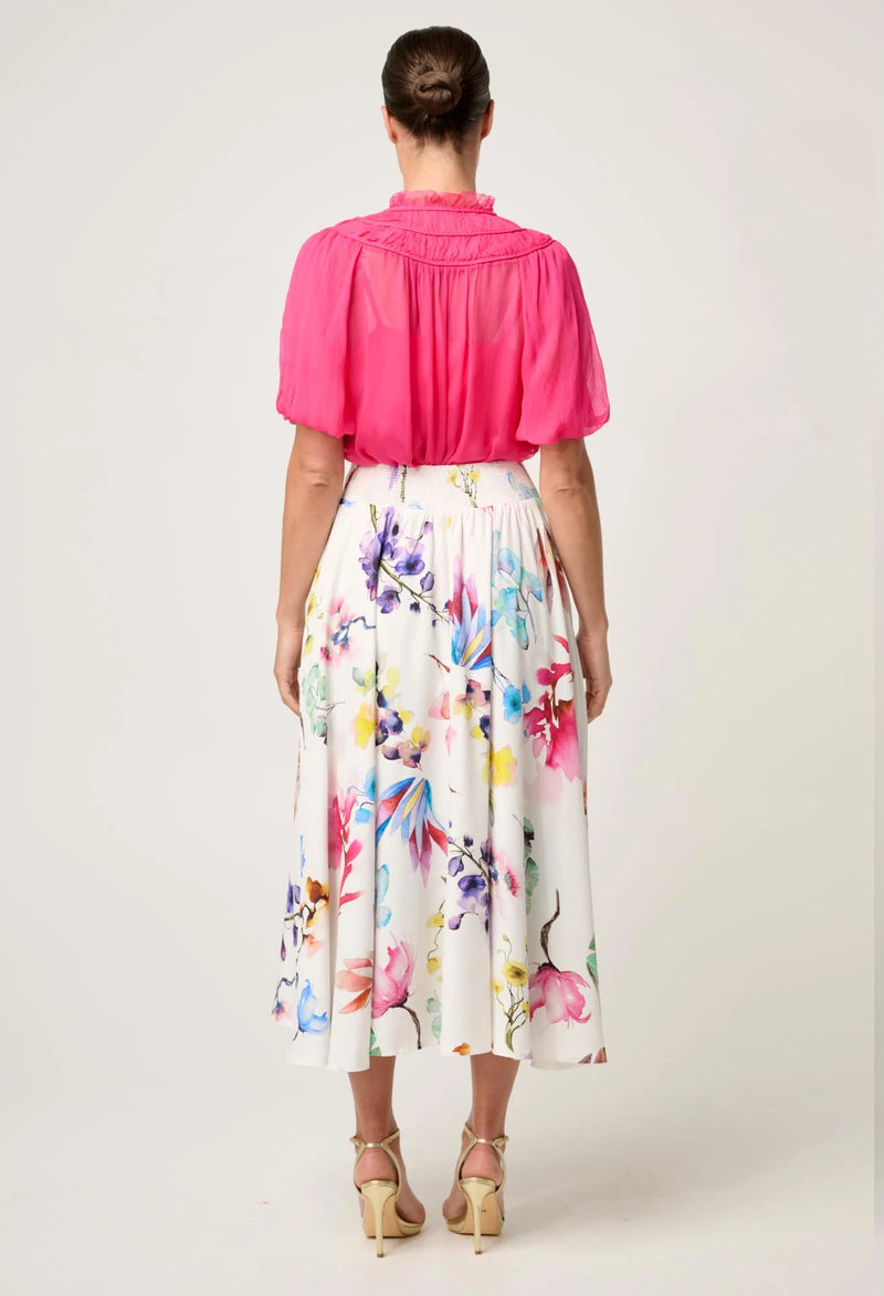 OnceWas | Pandorea Viscose Dobby Yoke Skirt in Plume Blossom