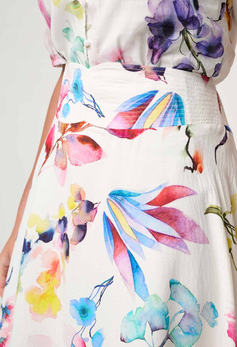 OnceWas | Pandorea Viscose Dobby Yoke Skirt in Plume Blossom