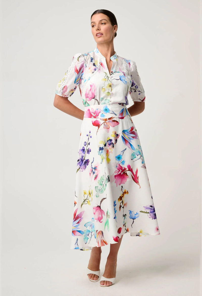 OnceWas | Pandorea Viscose Dobby Yoke Skirt in Plume Blossom