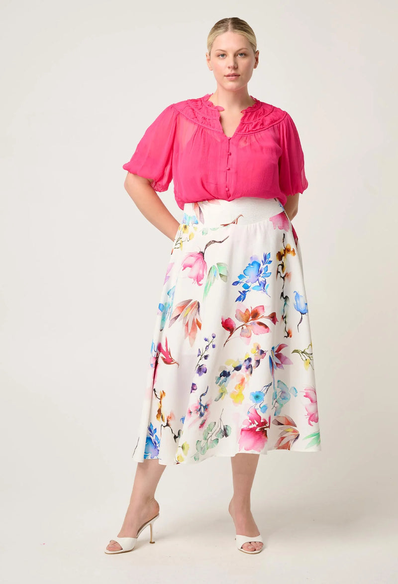 OnceWas | Pandorea Viscose Dobby Yoke Skirt in Plume Blossom