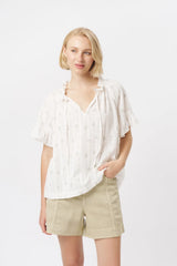 Kireina | Patricia Shirt | White w/White & Green Flower