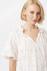 Kireina | Patricia Shirt | White w/White & Green Flower