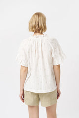 Kireina | Patricia Shirt | White w/White & Green Flower