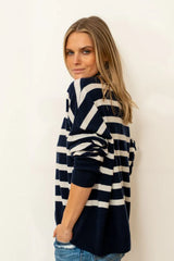 Shirty | The Carter Wool/Cashmere Polo Neck | French Navy / Ivory Stripe