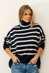 Shirty | The Carter Wool/Cashmere Polo Neck | French Navy / Ivory Stripe