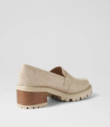 Top End | Jinnah | Almond Croc Leather Heeled Loafers