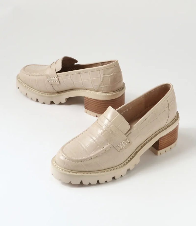Top End | Jinnah | Almond Croc Leather Heeled Loafers