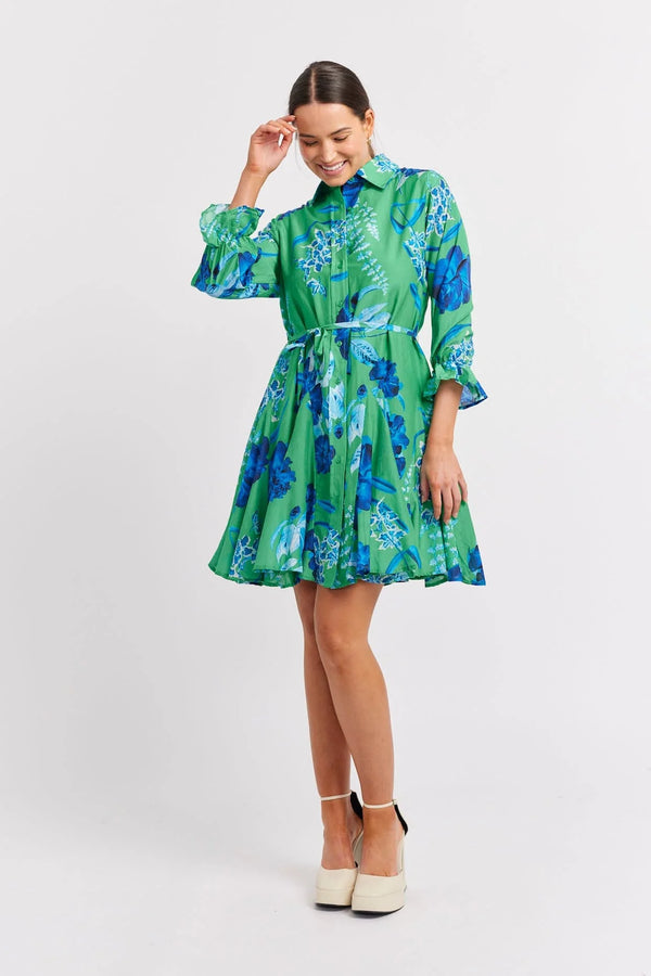 Alessandra | Ravine Cotton Silk Dress | Emerald Night Garden