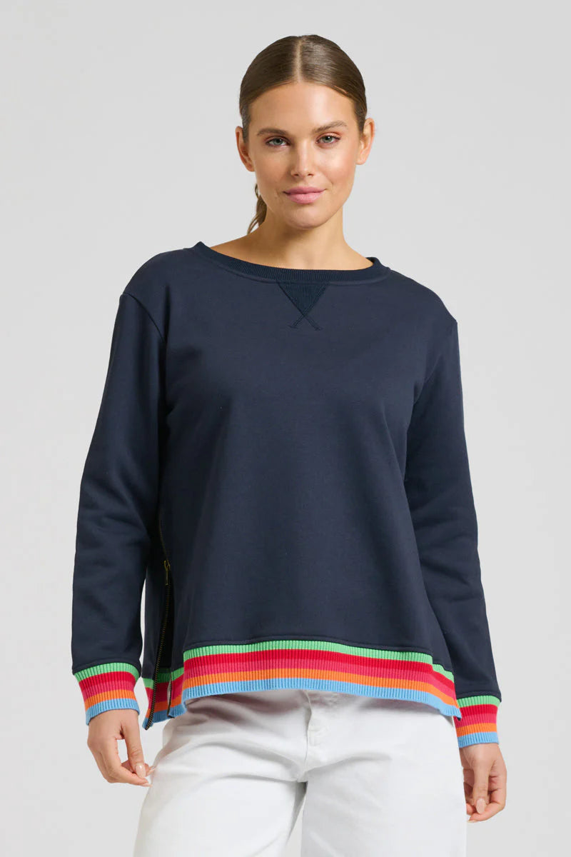 EST | Zipside Classic Cotton Sweatshirt | French Navy Rainbow