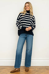 Shirty | The Carter Wool/Cashmere Polo Neck | French Navy / Ivory Stripe