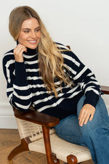 Shirty | The Carter Wool/Cashmere Polo Neck | French Navy / Ivory Stripe