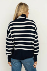 Shirty | The Carter Wool/Cashmere Polo Neck | French Navy / Ivory Stripe