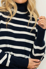 Shirty | The Carter Wool/Cashmere Polo Neck | French Navy / Ivory Stripe