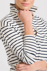 EST. 1971 | Raw Collar Long Sleeve Tee | White/Navy Stripe